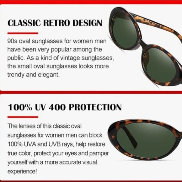 Retro Oval Sunglasses Fashion Small Oval Sunglasses 90s Vintage Shades